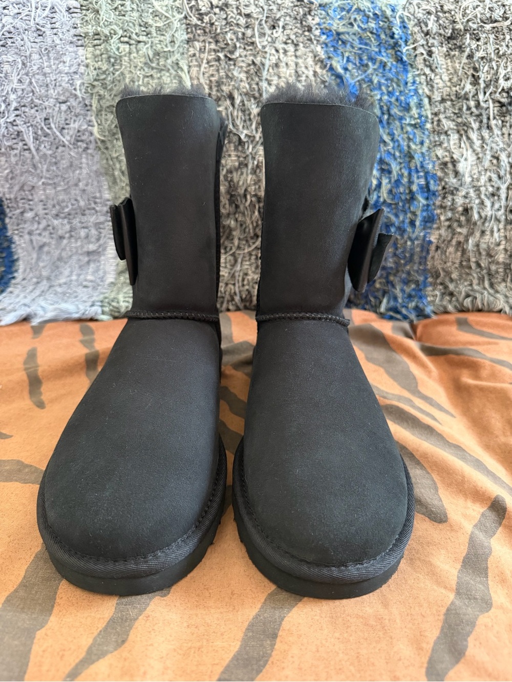 UGG Daelynn Black Bow-Accent Shearling Short Boots - Picture 11 of 17